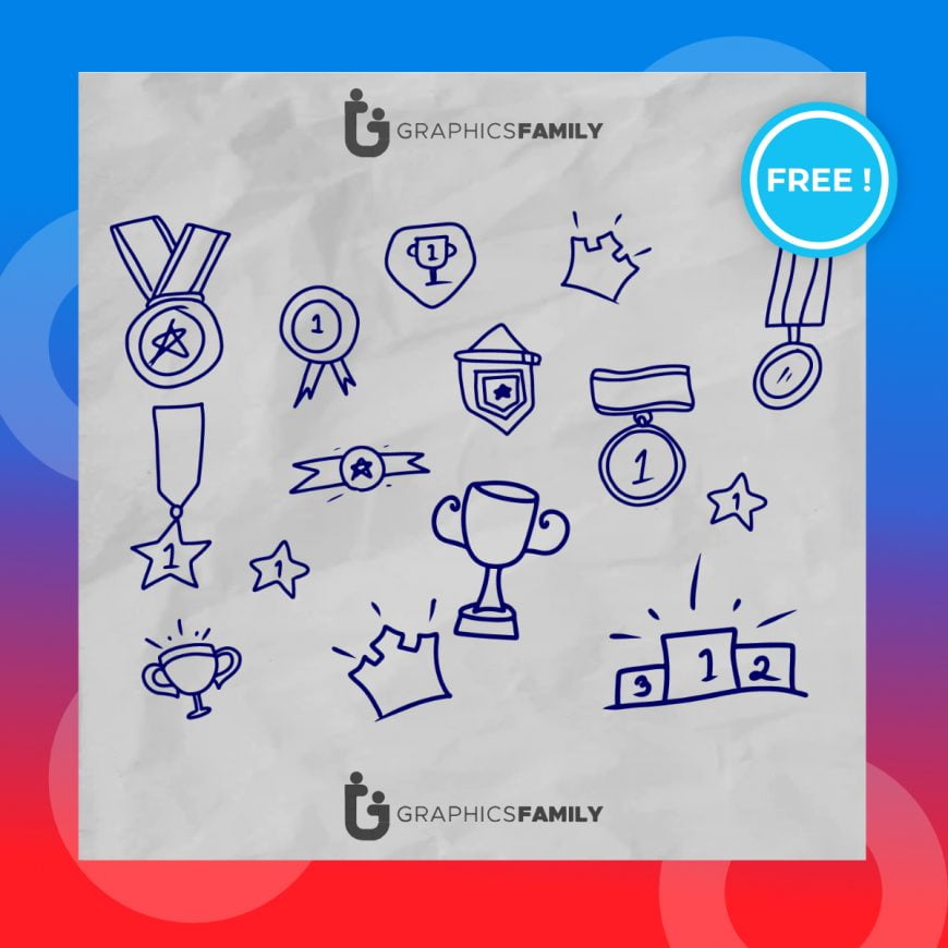 First place winner doodles collection vector download