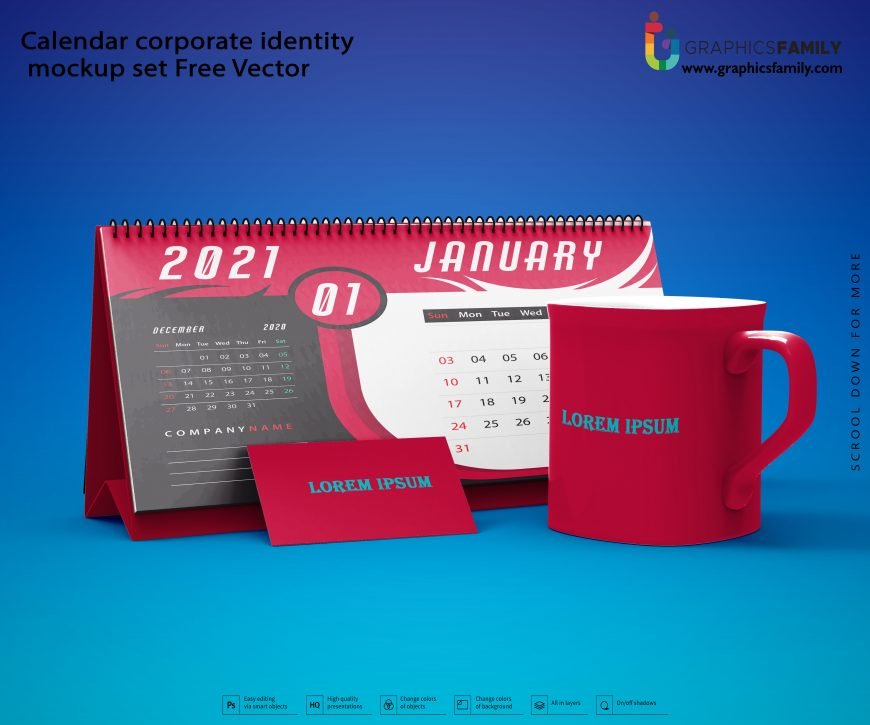 Calendar corporate identity mockup set Free Vector Download
