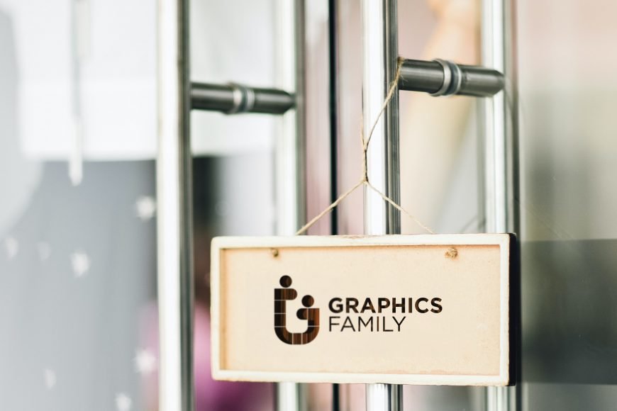 Hanging Frame Wooden Logo Mockup