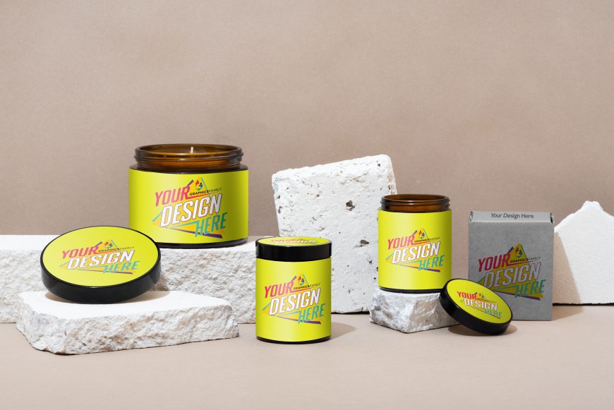 Set Of Jar With Box Packaging Design Mockup