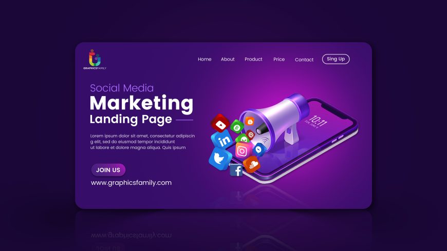Social media marketing landing page mockup