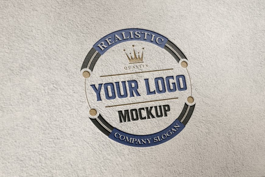 Engraved logo mockup on gray cement wall by GraphicsFamily