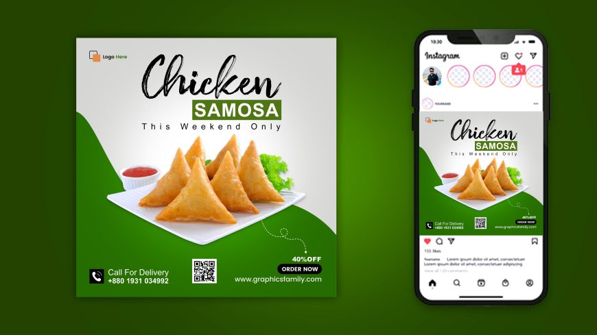 White and Green Restaurant Food Social Media Post Design